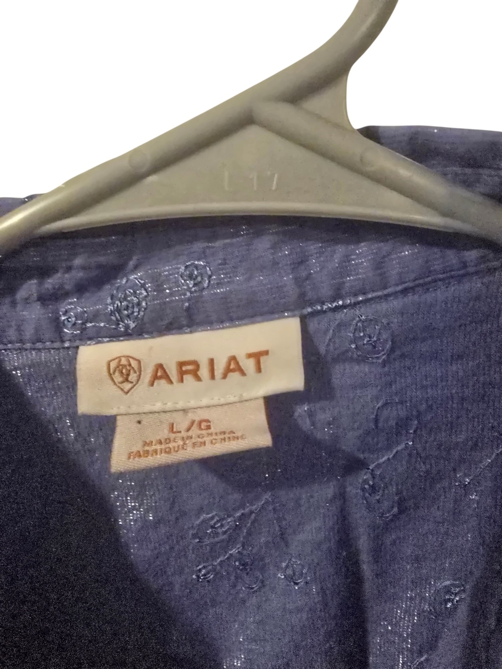 Ariat Blue Embroidered Eyelet Western Cowgirl Top Shirt Sz L - Picture 3 of 7
